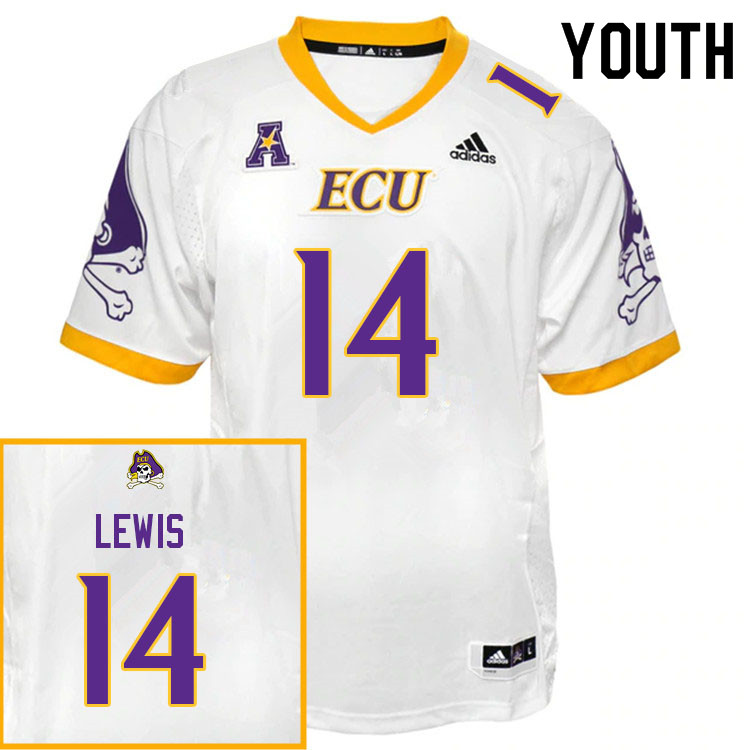 Youth #14 Troy Lewis ECU Pirates College Football Jerseys Sale-White